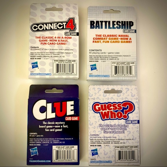 Hasbro Card Games Bundle of 4 Battleship- Guess Who? Connect 4 -Clue Brand New ! - Picture 2 of 10